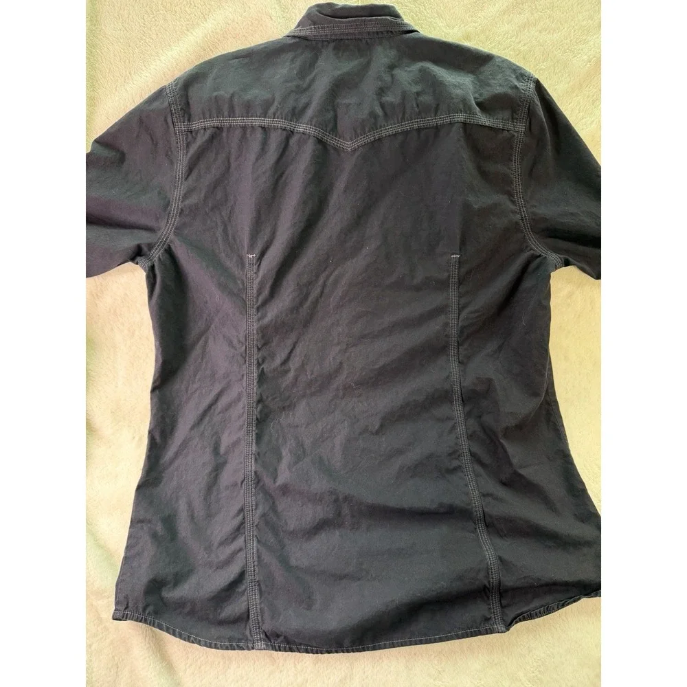 True Religion Men's XL Black Solid Point Collar Long Sleeve Button-Up Pockets